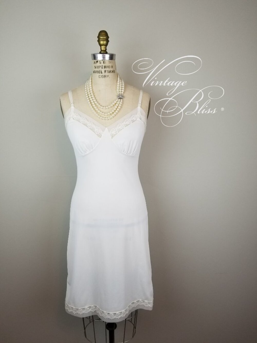 Vintage 1950's Romantic White Lace Trimmed Slip Chemise Bust Size 34 by Lorraine